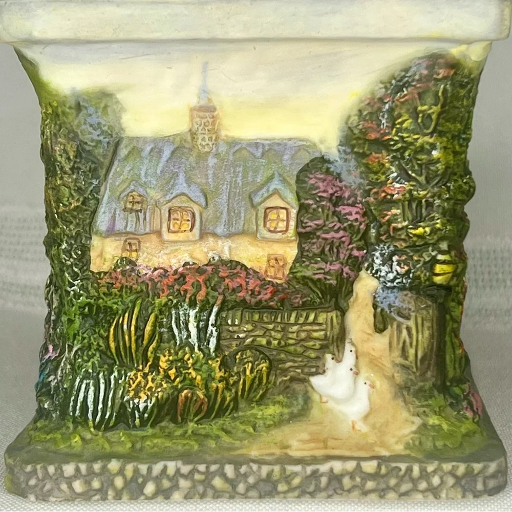 Thomas Kinkade Votive Tea Light Candle Holder Square Cottages LIKE‎ NEW